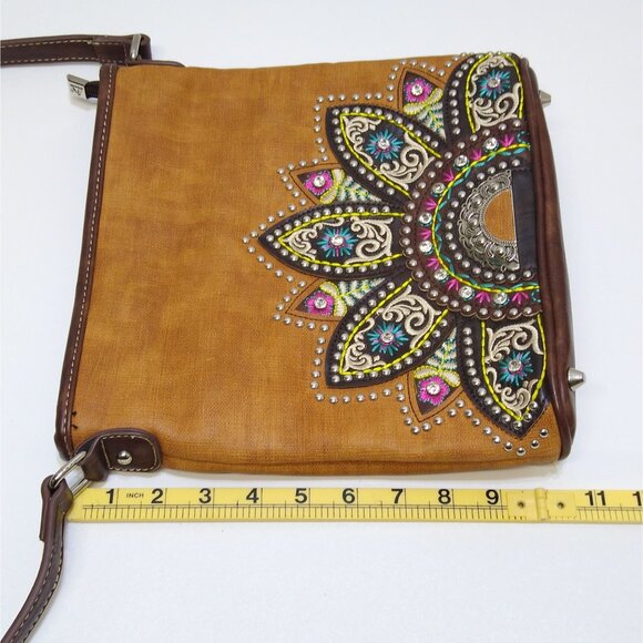 Montana West PU Leather Crossbody Bag Adjustable Stud Rhinestone Embroidered VTG - Picture 14 of 16